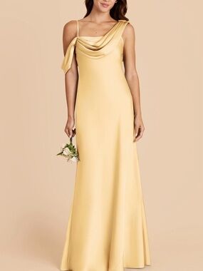 Birdy Grey One-Shoulder Yellow Cowl Satin Maxi Dress